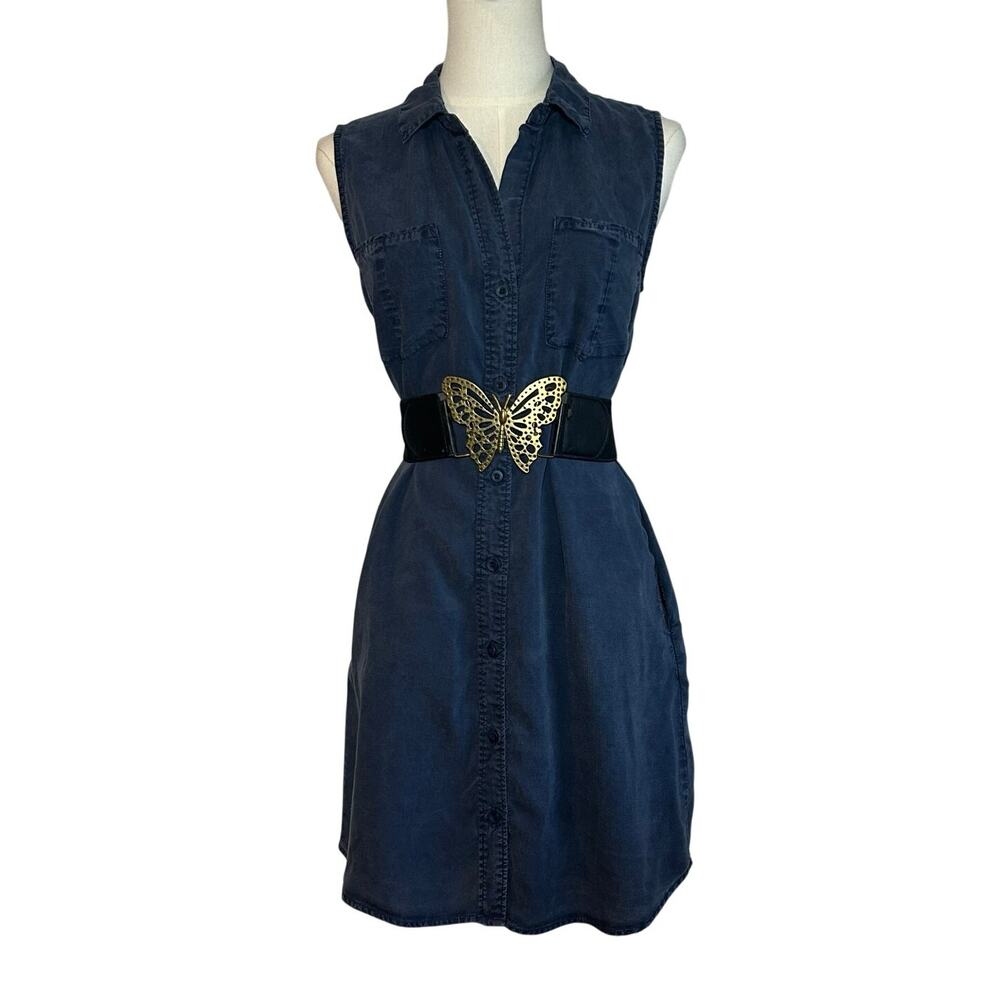 Velvet Heart Tencel Button-Front Utility Shirt Dress Small Casual Boho Preppy